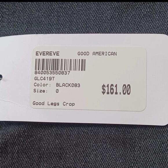 Good American GOOD LEGS CROP Jeans Size 0/25 Black Stretch Denim Raw Hem NEW - Picture 7 of 10